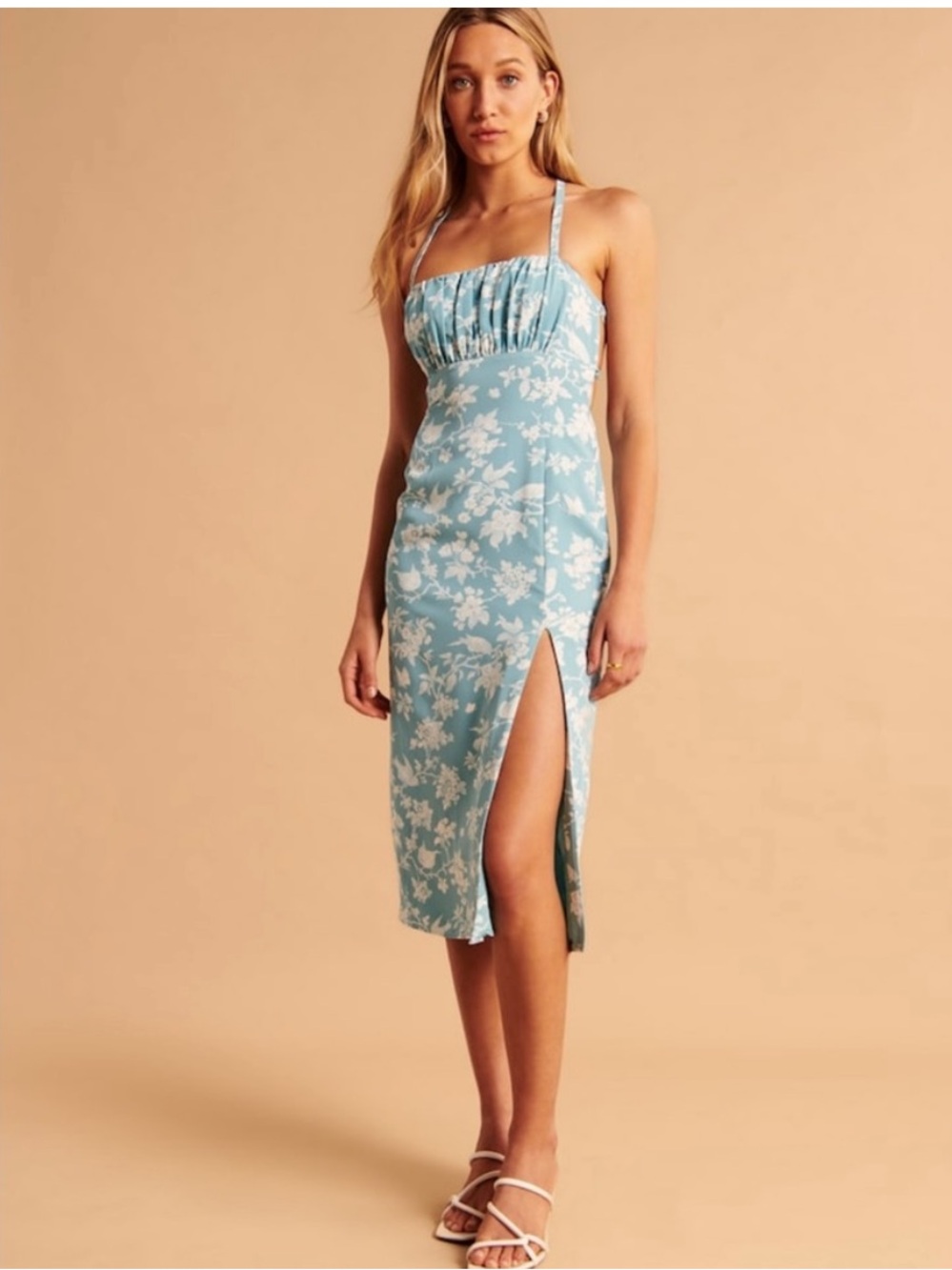 Abercrombie & Fitch light blue green floral strappy midi dress